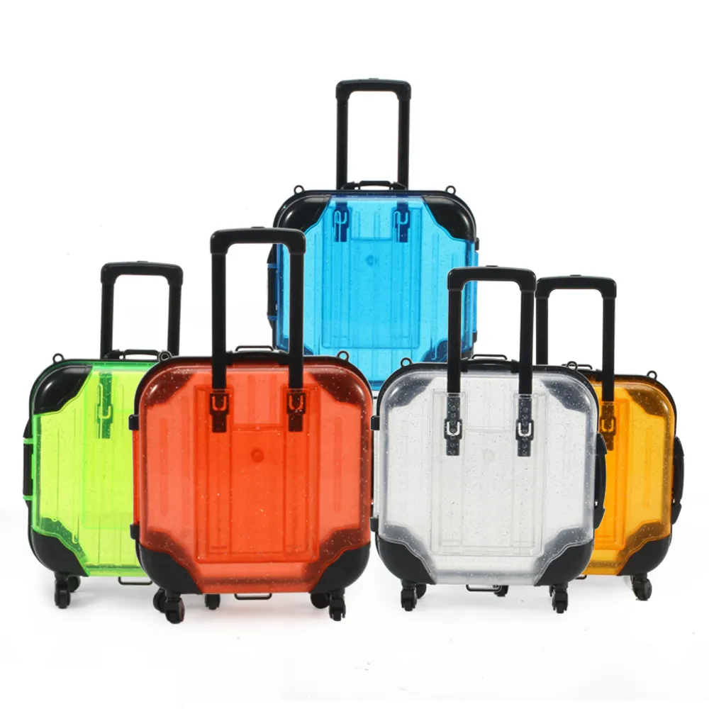 नई आगमन मिनी झलकना प्लास्टिक मिनी सूटकेस सूटकेस वर्ग मिनी के साथ सूटकेस बॉक्स पैकेजिंग उपहार बॉक्स के लिए बरौनी lipgloss