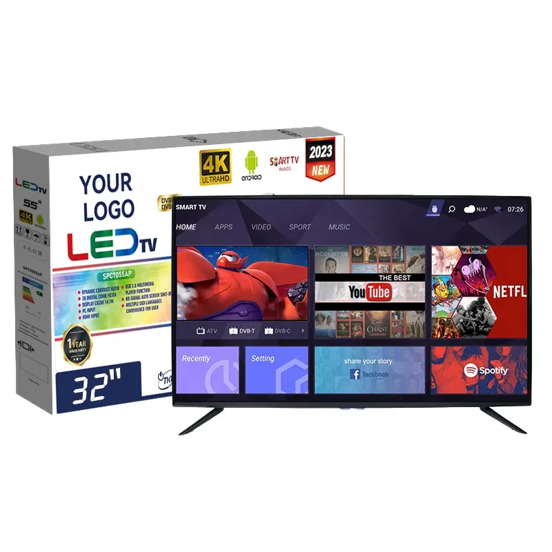 Smart TV 4k de 55 pulgadas, pantalla plana con logotipo personalizado, 32, 40, 43, 50, 55, 65 pulgadas, Led, Compatible con Wifi, novedad