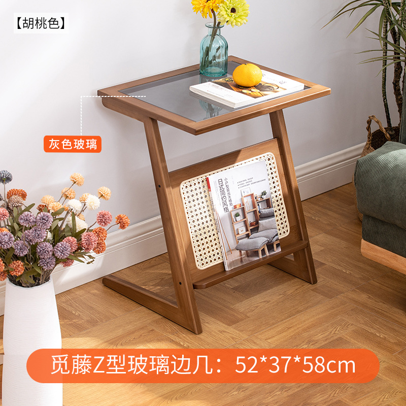 Miteng bedside table, walnut color, 52mm long (grey glass).