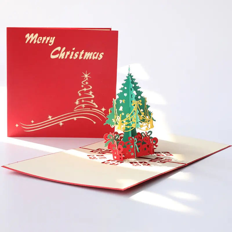 Tallado hueco 3D árbol de Navidad tarjeta pequeña creativa tridimensional papel bendición postal A012