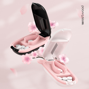 Kotak pil pemotong obat plastik Cherry Blossom PP dengan kompartemen Tablet satu dalam dua Portabel - Product Image 2