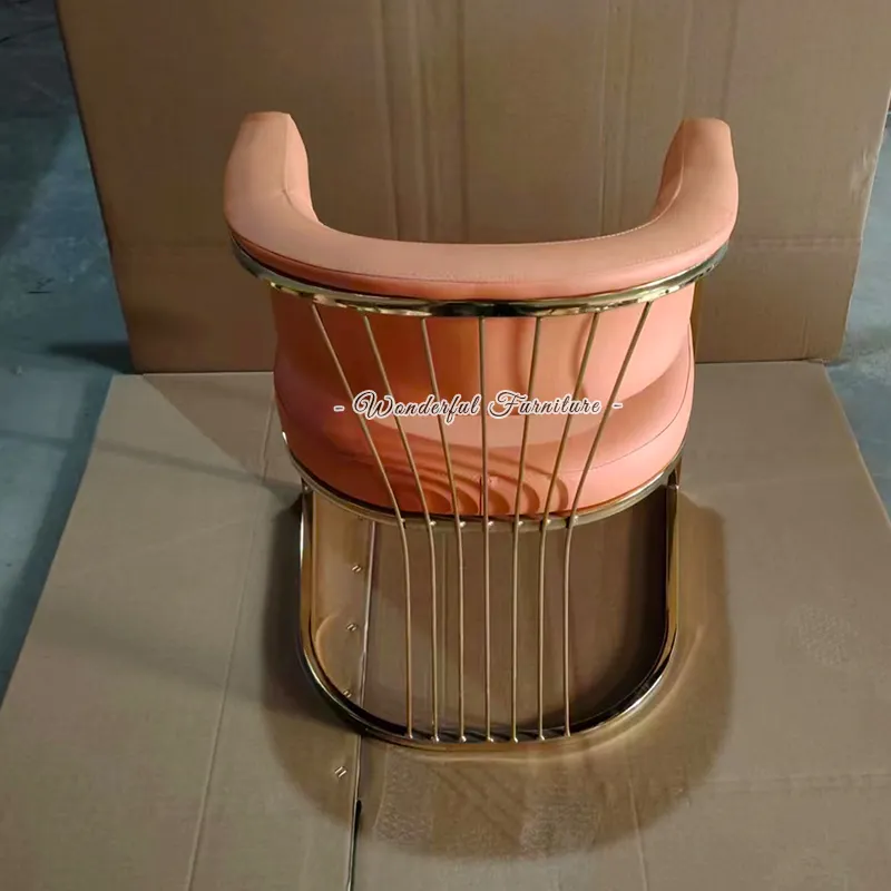 U Em Forma De Couro Dourado Chromed Metallic Gold Frame Jantar Cadeira Fornecedor Chinês