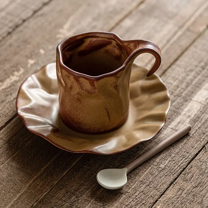 Msh Nhật Bản Phong Cách Cũ trà sữa Cup 5oz không thường xuyên Crepe sứ gốm cốc cà phê và chiếc đĩa
