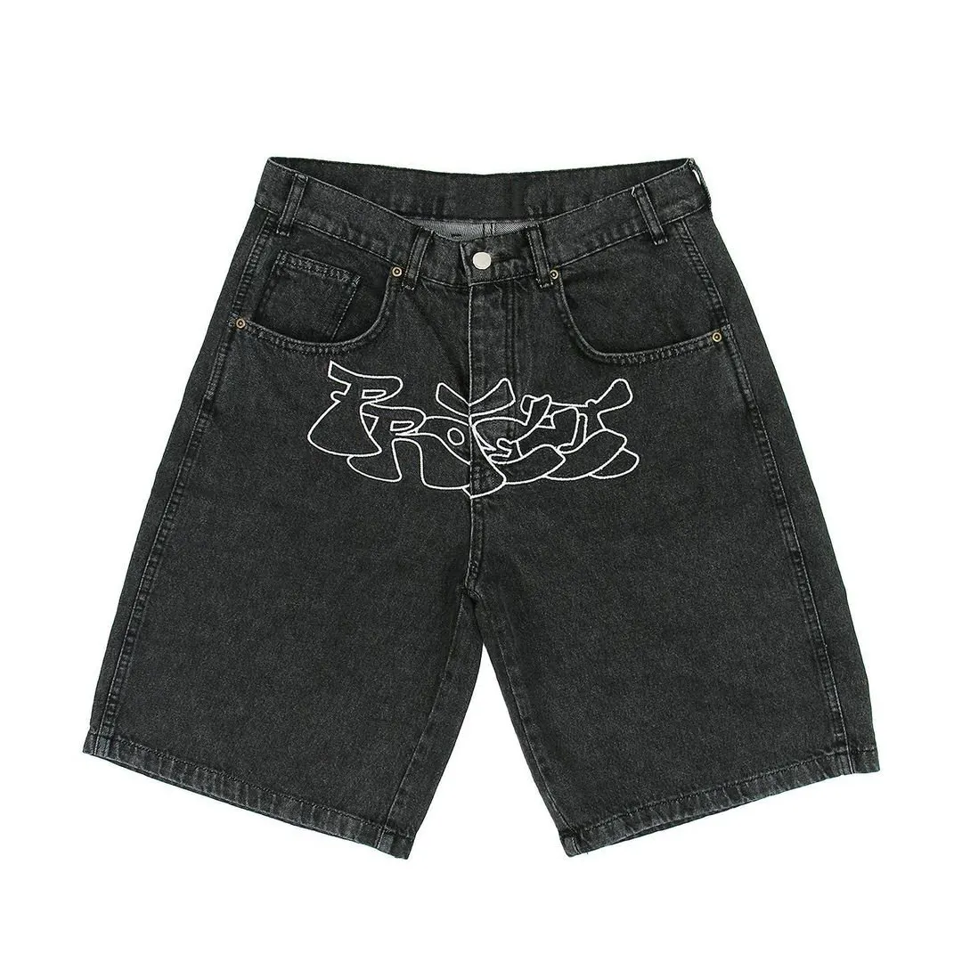 Personalizado hombres mujeres 2023 verano Streetwear Y2K bordado Hiphop pantalones cortos Punk alta calidad Denim Jean shorts streetwear