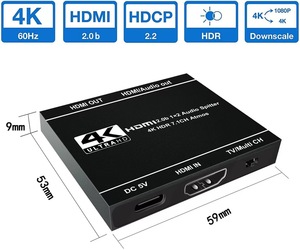 Divisor de Audio HDMI de 2 modos, 1 en 2 salidas, 2.0b HDMI 1x2, divisor HDCP2.2 para monitores duales o Audio/HDMI modo mixto - Product Image 2