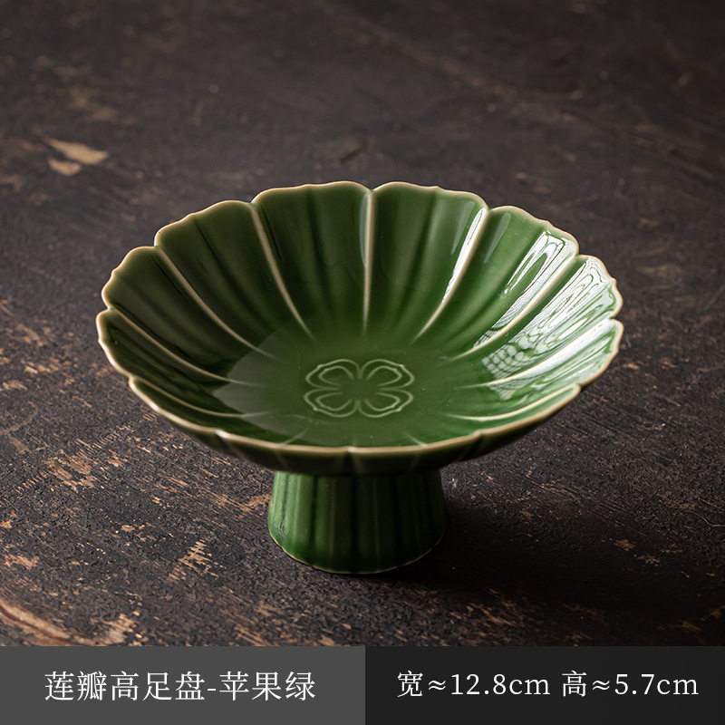 Lotus petal stemmed dish (delicate style) - apple green