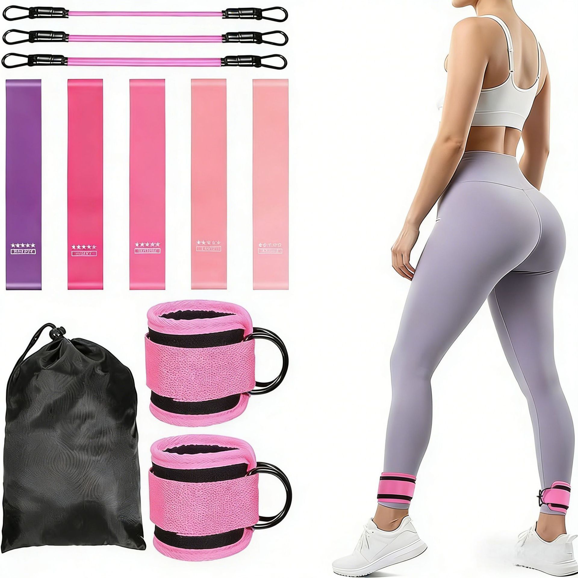 Anneau de mise en forme des fesses avec bande de résistance à la cheville dégradé rose