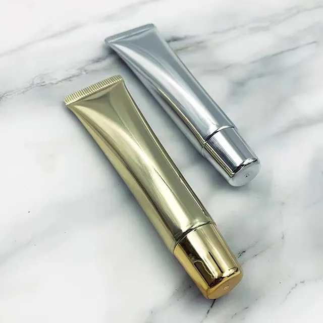 Hengjian 20g Oro Argento Lip Gloss tubi Spremere Tubi di Alluminio Contenitore di Rossetto Liquido Cosmetico di Plastica 10ml Tubo Lipgloss