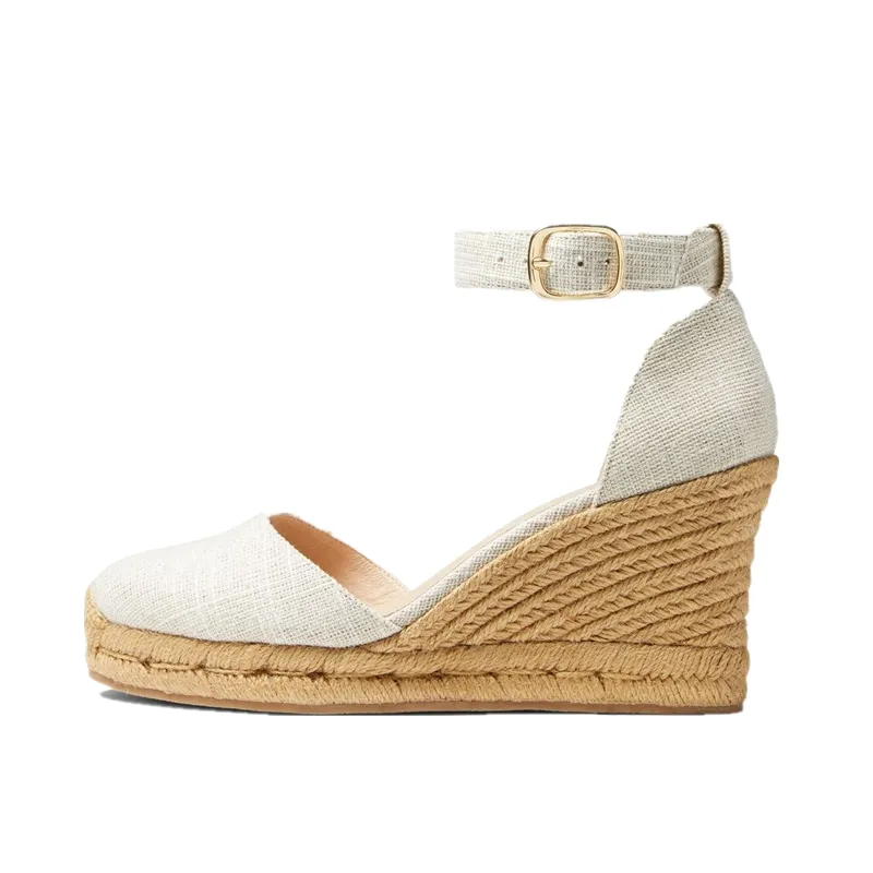2023 factory wholesale price summer fashion fancy white roman women hemp woven cover wedge heel sandal