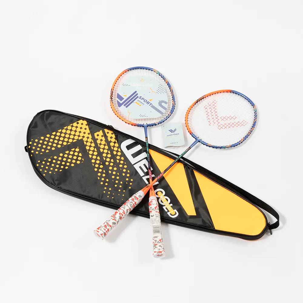 Custom 2 Kleuren Lichtgewicht 95G 2-Pack Badmintonracket Aluminium Gelegeerd Frame Stalen Schacht Badmintonbat Racket Met Één Stuk