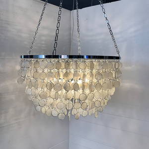 JC LUXU LIGHTINGクローム仕上げカスタムペンダントマザーオブパールシェルシャンデリア手作りドローイングリングドロップライトダイニング用 - Product Image 5