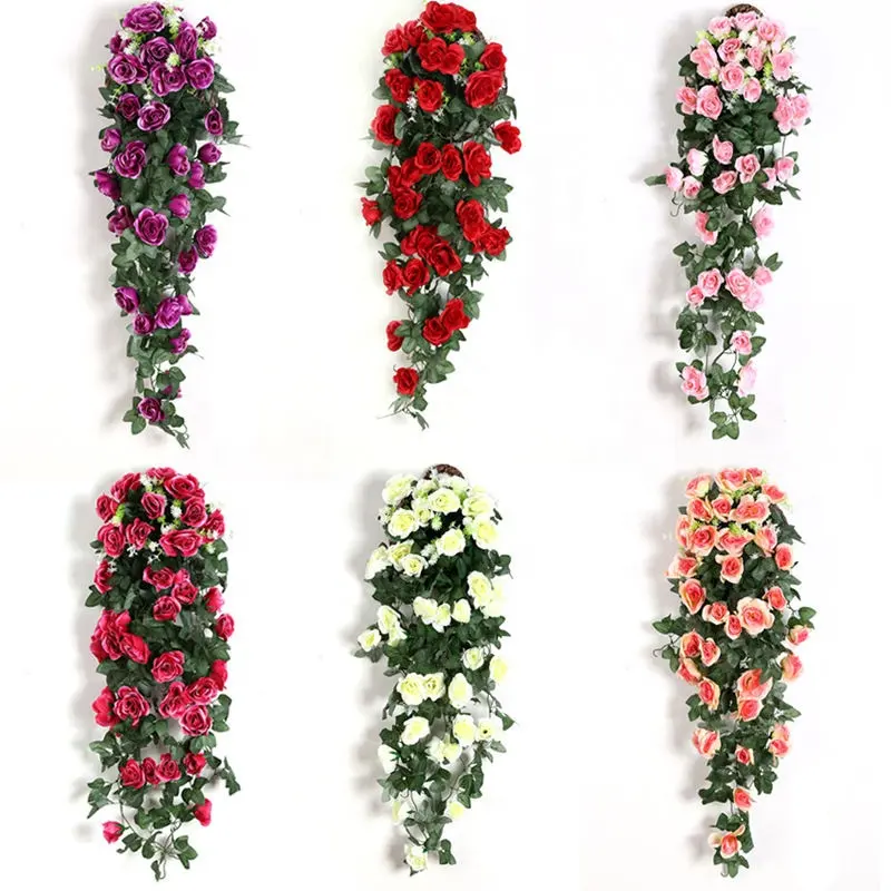 Toptan 90cm uzun romantik simüle gül Rattan yapay çiçekler gül çelenk dekoratif çiçekler düğün ev