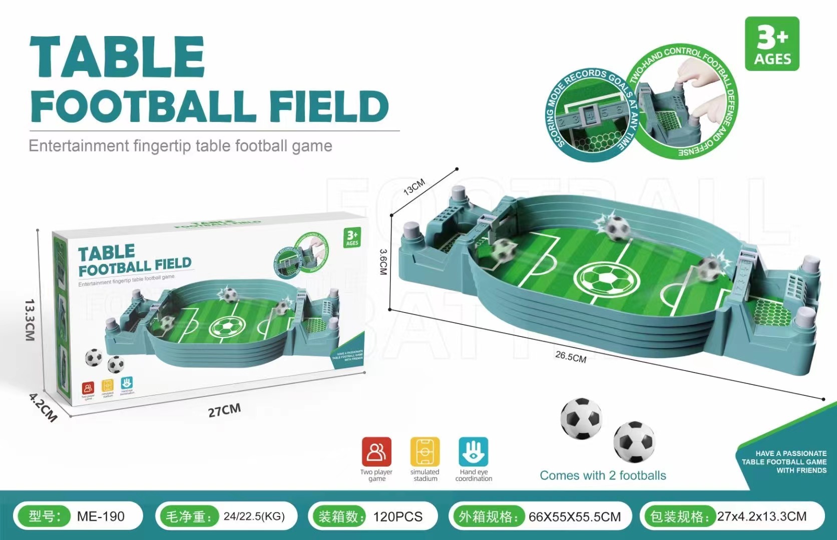 Futbolín pequeño + dos balones de fútbol