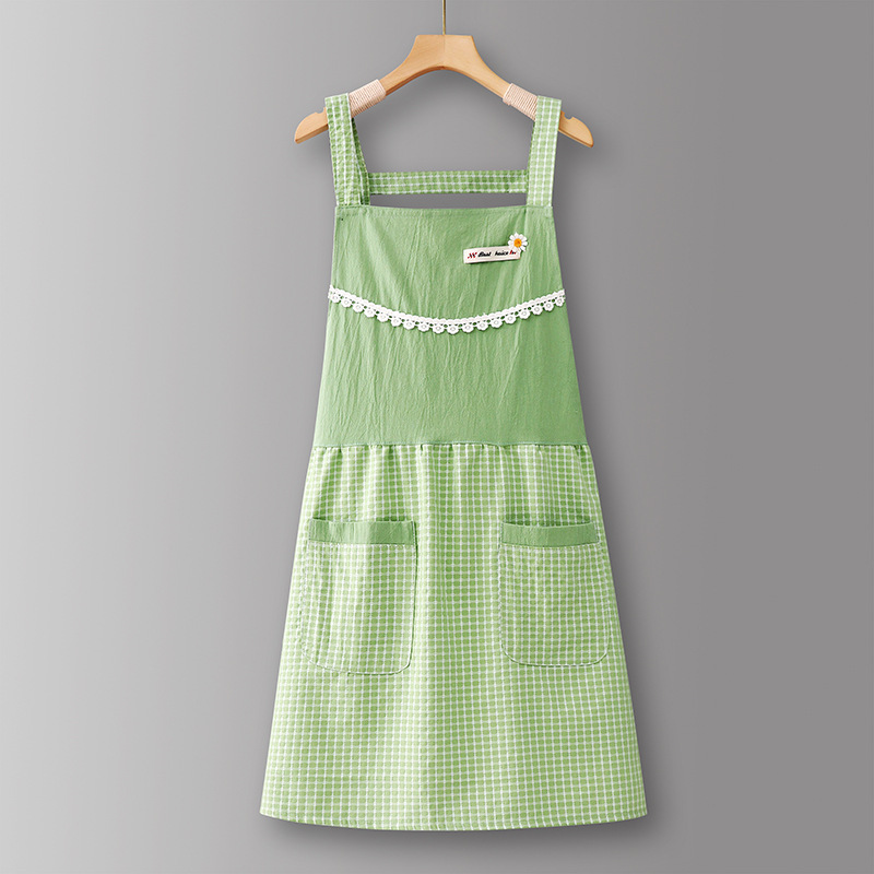 Green-LZ610Pure cotton lace Plaid spaghetti straps