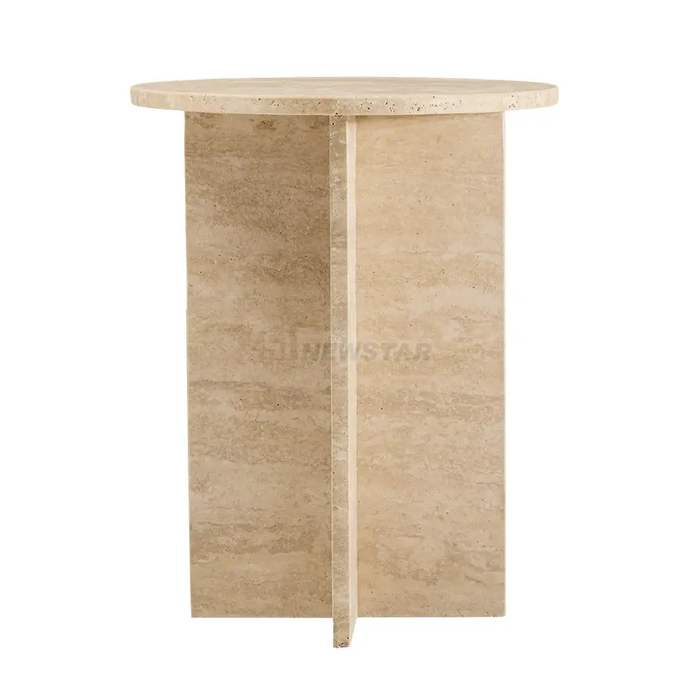 Tavolino laterale semplice di lusso di fascia alta comodino rotondo in marmo travertino tavolino laterale del divano