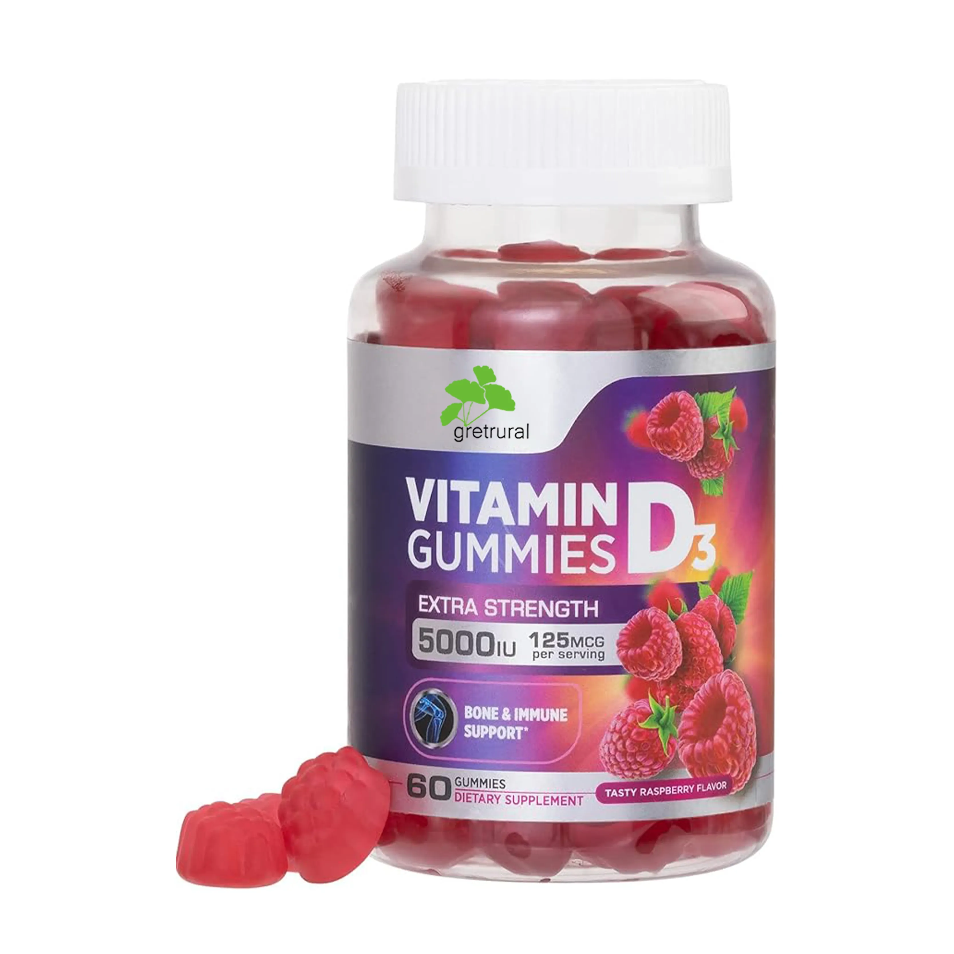 OEM/ODM Vitamin D3 Gummie dengan dukungan tulang & kekebalan tubuh Vitamin D Gummy suplemen makanan untuk dukungan gigi & otot