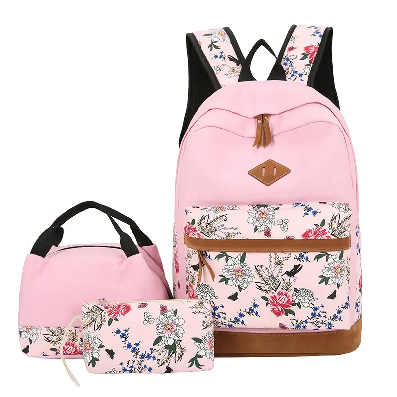 Oxford sac à dos décontracté imprimé Floral à la mode, ensemble de 3 pièces, sac à Lunch isolé thermique et sac à crayons, sacs d'école pour filles