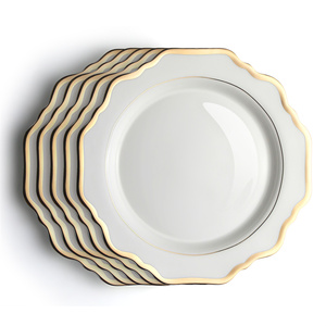 Luxury Scalloped Sunflower Dishes Plate Set,Irregular Wedding Table Decorative Charger Plates with Gold Rim