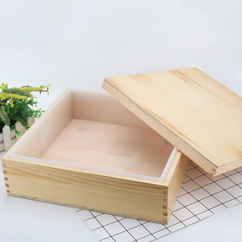Molde de silicone para assar, com capacidade quadrada de 8000ml, molde para fazer sabão artesanal, bandeja para fazer renderização de sabão com caixa de madeira