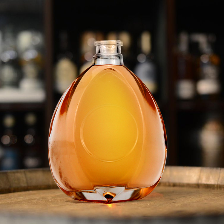 Clear XO Brandy Glass Bottles Unique Drop-shaped Round Whiskey Brandy 700ml 750ml bottle for Whisky Bourbon Vodka