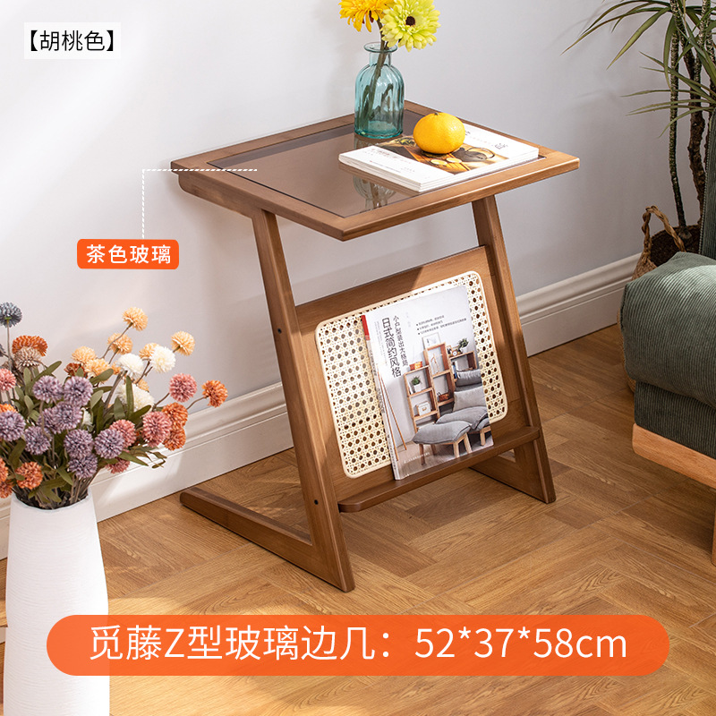 Miteng bedside table, walnut color, 52mm long (brown glass).