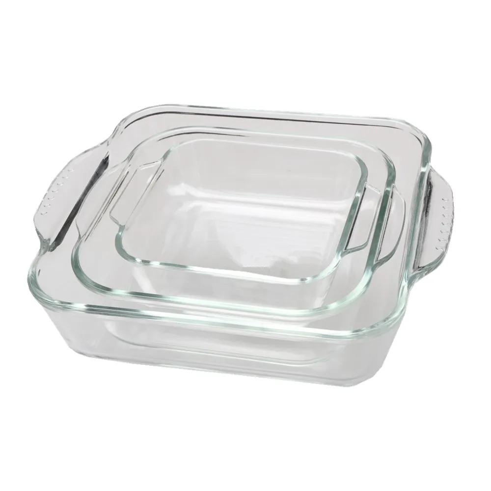 Assar vidro quadrado borosilicate e pratos de cozimento de vidro