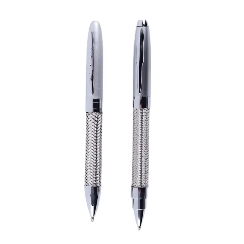 Customized LOGO Stainless Steel Wire Braid Design with crossed corrugate pipe metal ballpoint pen