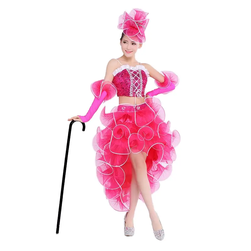 Falda tutú de rendimiento personalizada Traje de baile de Jazz de lentejuelas para mujeres adultas para baile de salón y baile de apertura