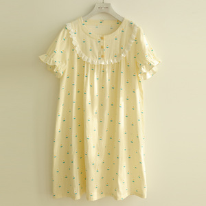 批发夏季简约可爱纯棉女式睡衣连衣裙 - Product Image 1