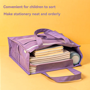 Deli BA177 Bolsa de estudo para estudantes, sacola de papel em tela para documentos, pasta, papelaria, escola complementar, bolsa de mão roxa