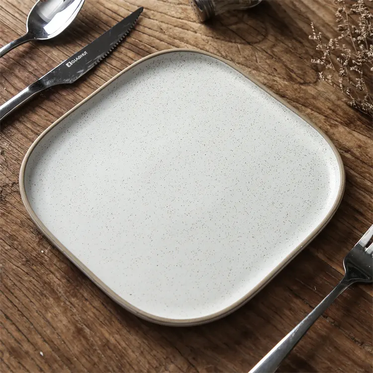 Nuovo design in stile nordico bianco smalto maculato cucina che serve piatti vassoio piatto ristorante piatti quadrati in ceramica per la ristorazione