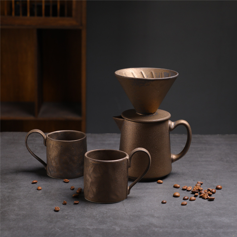 Cafetière haut de gamme 1-505 - Tasses à poignée dorée 331 - Ensemble de 4 pièces