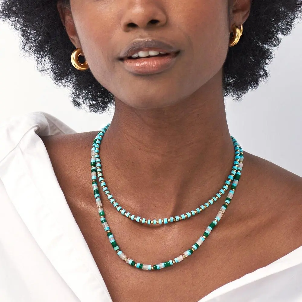 Collier bohème en pierre naturelle, bijoux de luxe en perles, fait à la main, cristal Turquoise, pierres précieuses