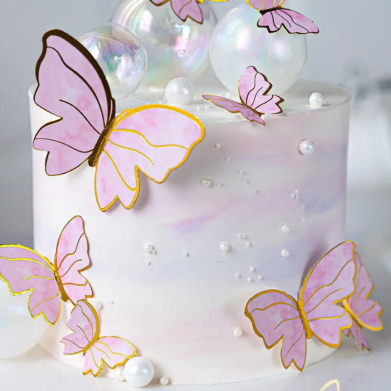Homesun 3D mariposas Feliz cumpleaños fiesta telón de fondo mariposa pastel Topper para decoración de pasteles suministros para hornear