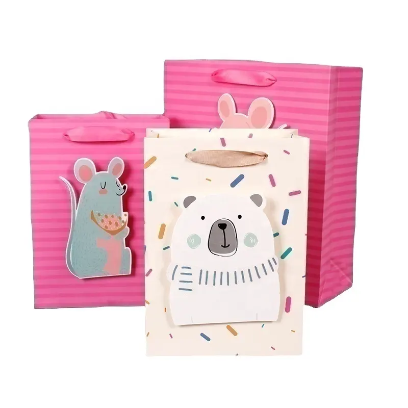 Bolso de mano de dibujos animados de animales para niños, bolsa de compras, juguete 3d de santa claus, bolsas de regalo de papel