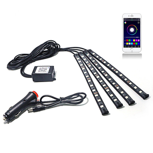 Rcj แถบไฟ LED สี RGB 4X48คุณภาพสูงสำหรับตกแต่งภายในรถด้วยแอป BT ควบคุมเพลงภายในรถยนต์ - Product Image 1