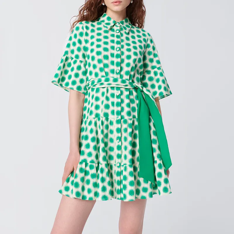 Aschulman Personalizar Mulheres Mini Fabricante Personalizado Vestuário Esmeralda Verde Igreja Podka Dots Dress