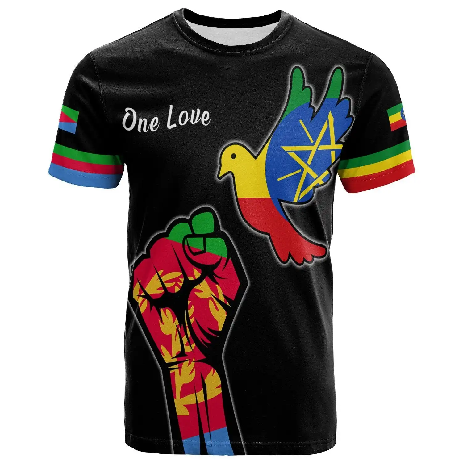 Cheap Wholesale Ethiopia And Eritrea Flag Love Large Size Men T-Shirts Elastic Soft Gym Fitness Custom T Shirt Jersey Training