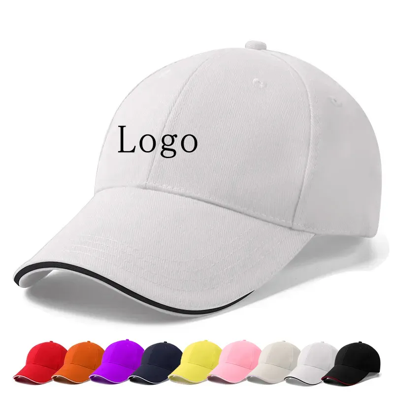 Hot Verkoop Custom Uniek Logo Katoen Geborduurd Sandwich Rand Baseballpet Hoeden 6 Panelen Papa Hoed Goedkope Reclame Gorras