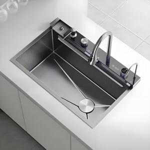 Modern siyah bal peteği dekor şelale akıllı mutfak lavabo tek mutfak evyesi fincan yıkayıcı ile - Product Image 2