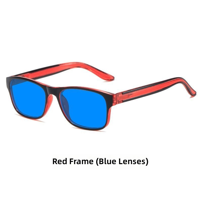 Red frame-blue lens