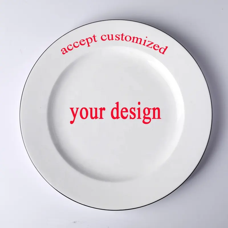 Piring keramik dengan desain Anda sendiri porselen cetak khusus piring makan malam logo dipersonalisasi
