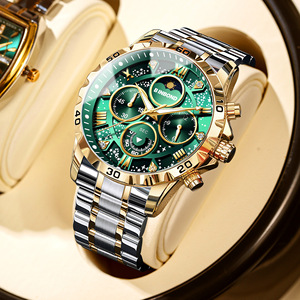 BINBOND Herren uhr Stahl gürtel Mondphase Leuchtende wasserdichte multifunktion ale Chronograph Quarzuhr für Herren