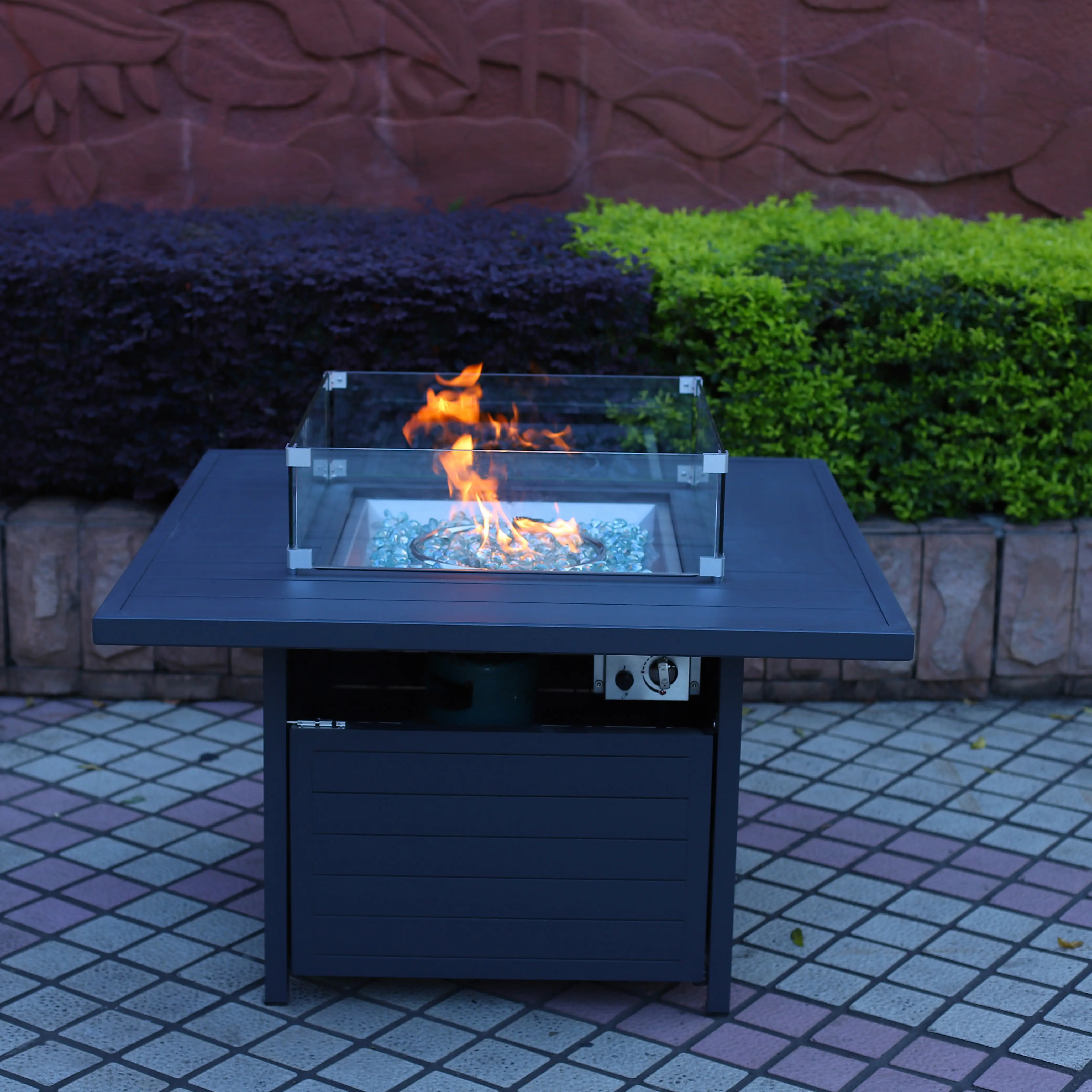 Lareira de alumínio para jardim, fogueira de mesa com contas de vidro, mobília para fogueira de jardim e exterior
