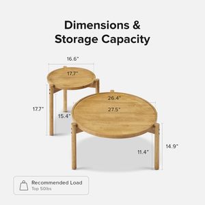 2-Piece Solid Wood Coffee <strong>Table</strong>, Small Round Coffee <strong>Table</strong> <strong>Set</strong>, Boho, Sturdy <strong>3</strong>-Leg Nesting <strong>Table</strong> - Product Image 2