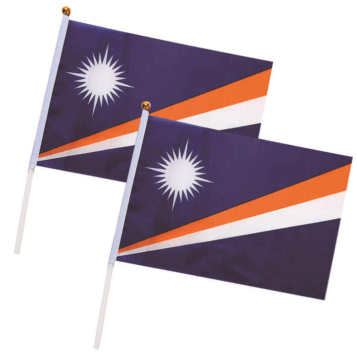 Venta al por mayor Mini Islas Marshall Bandera Nacional logotipo personalizado poliéster ondeando mano Banner para festivales y desfiles