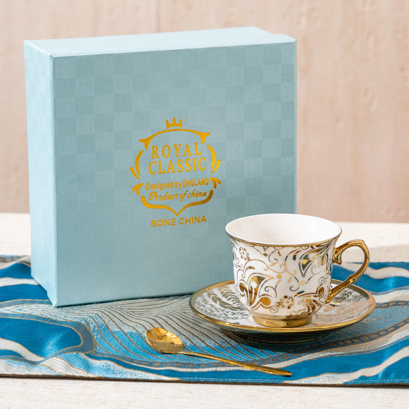 Fleur dorée 1 tasse soucoupe cuillère dorée-coffret cadeau