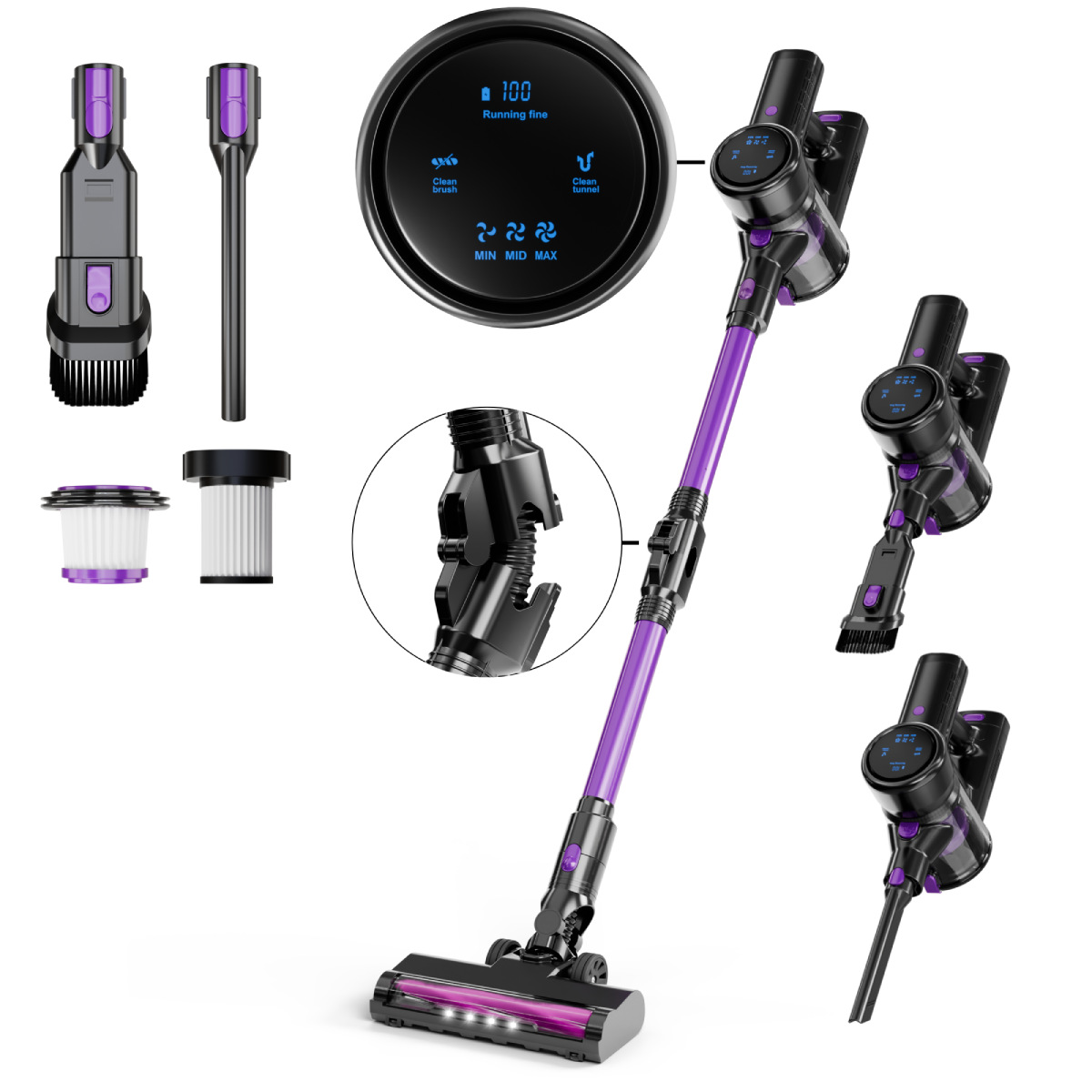 Configuration standard du tube pliable violet + brosse anti-acariens