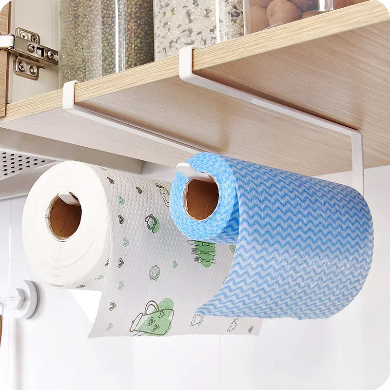 High Quality Metal Kitchen Bathroom Non-perforated Under Cabinet Hanging Paper Towel Roll Holder