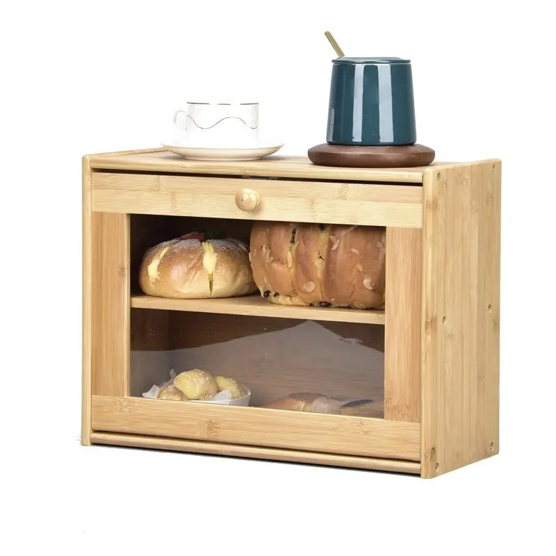 Estante de almacenamiento de bambú, caja de pan de cocina, organizador de cosméticos de bambú para pan, nuevo diseño